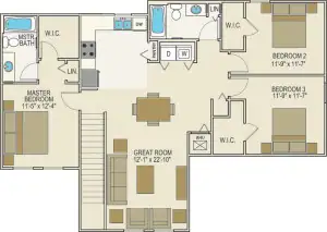 3 Bedroom 2 Bath floor plan